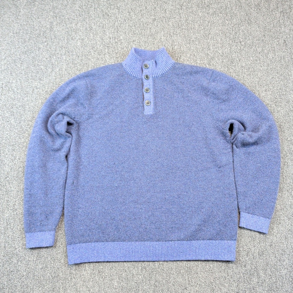 Robert Talbott Luxury Large Blue 100% Cashmere Mock Neck Button Sweater Classic